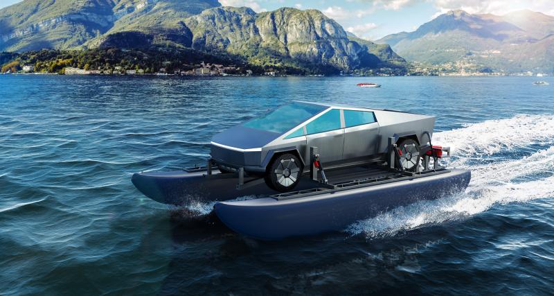 Cet inventeur américain transforme le Tesla Cybertruck en catamaran électrique - Le concept Cybercat