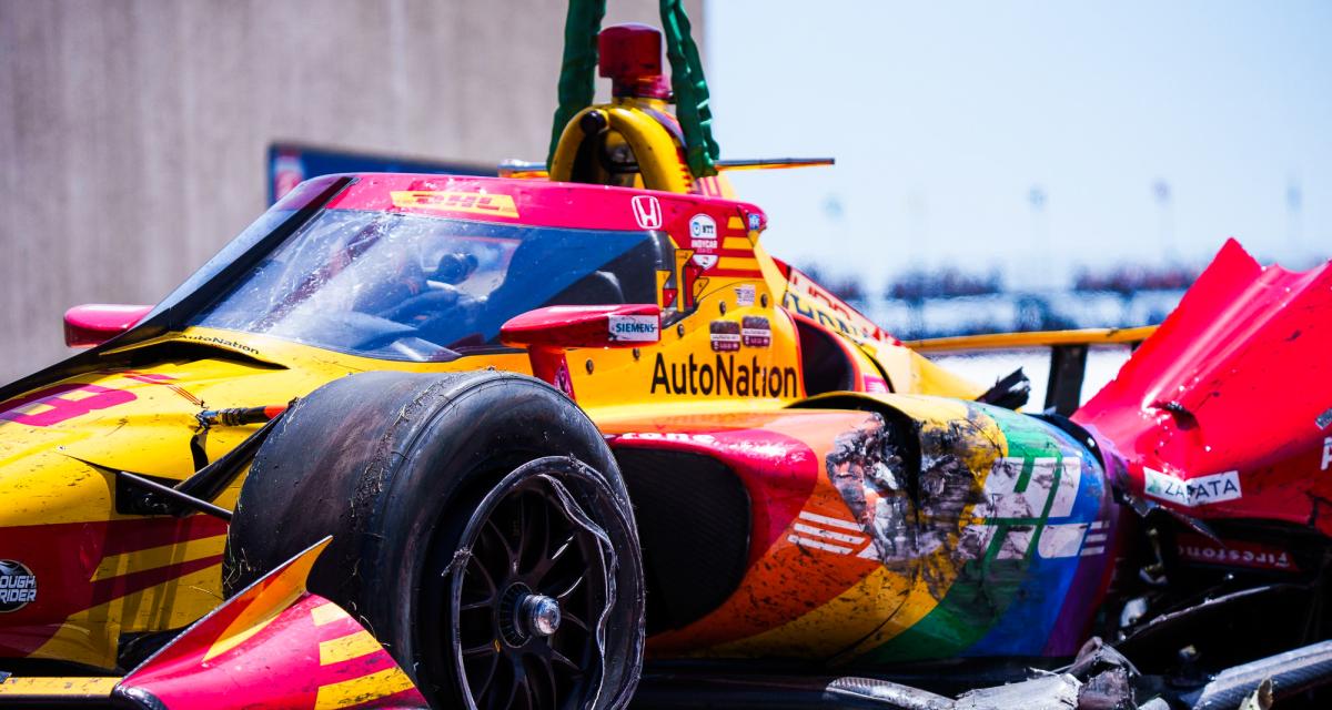 GP de Détroit d'IndyCar : le crash de Romain Grosjean en vidéo