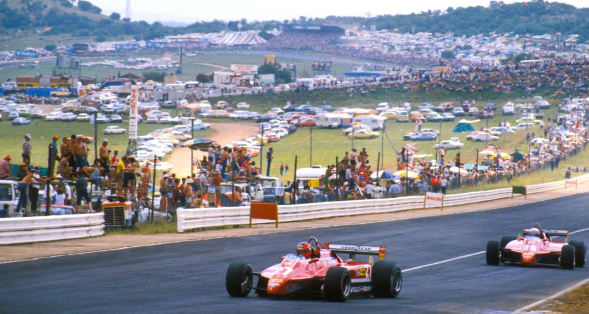 Didier Pironi devant Gilles Villeneuve lors du Grand Prix d'Afrique du Sud 1982.