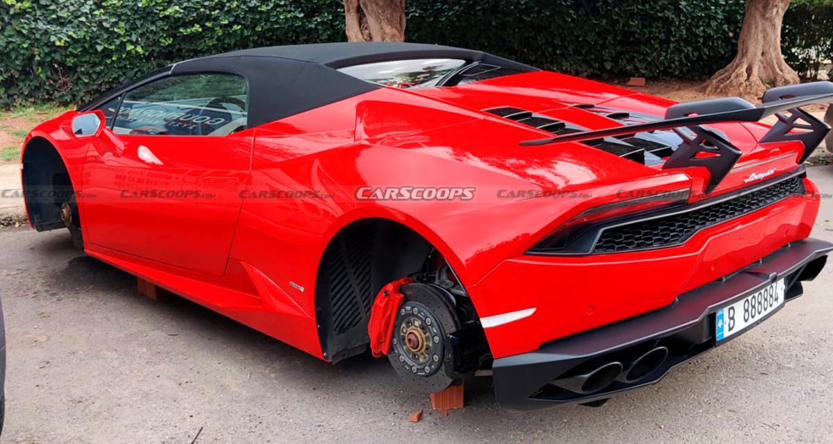 Cette Lamborghini Huracan se fait dépouiller ses roues et ses freins, un vol à 40 briques
