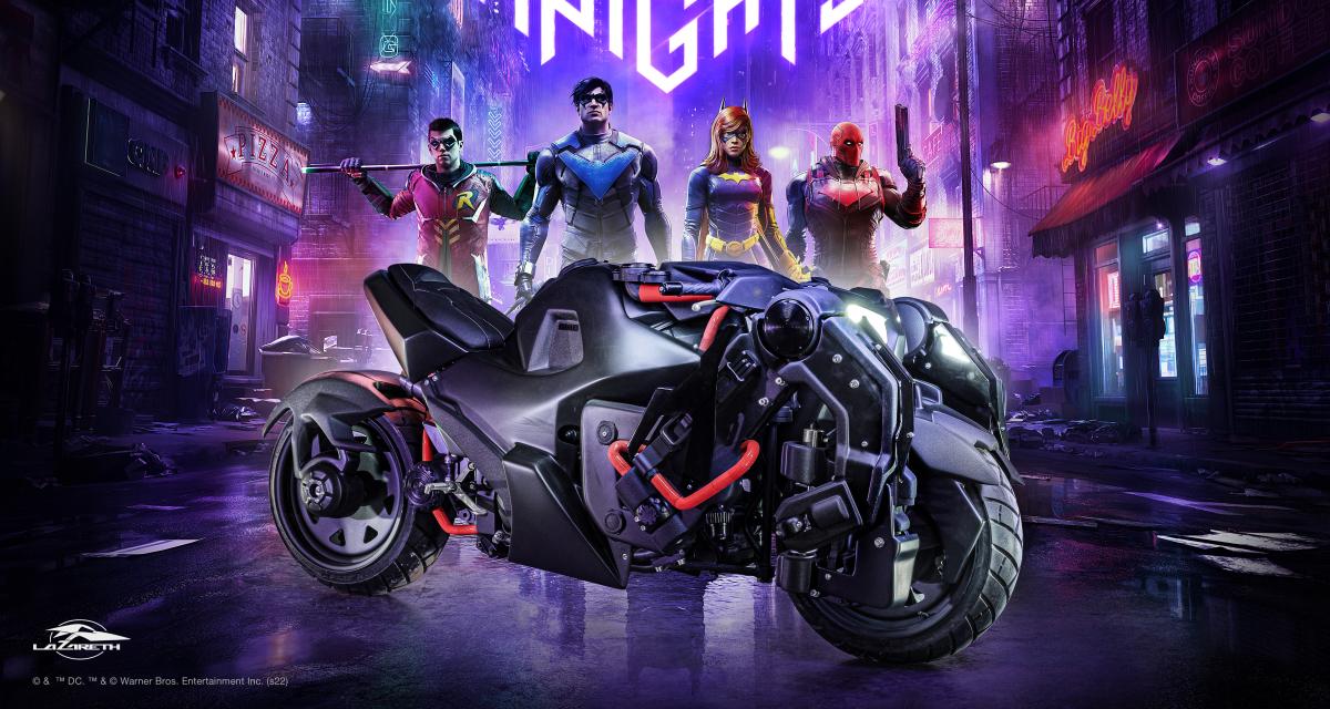 Fabriquée en France, la Batcycle du jeu vidéo Gotham Knights s'expose lors du Mondial de l'Auto 2022