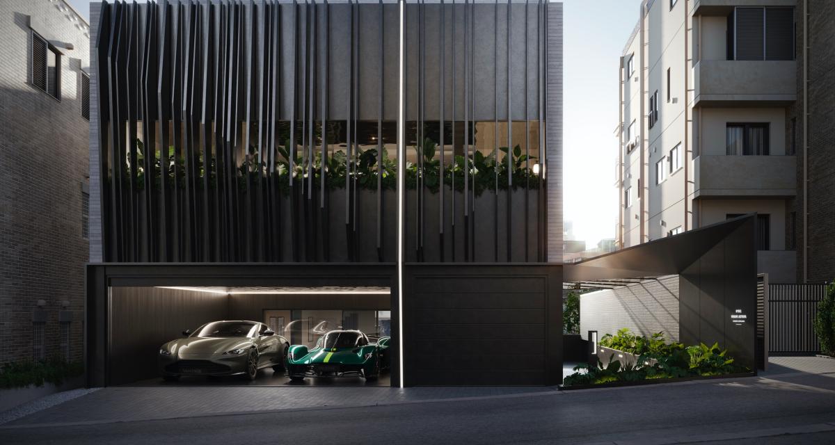 Une maison Aston Martin est construite à Tokyo, le garage est visible depuis la salle à manger