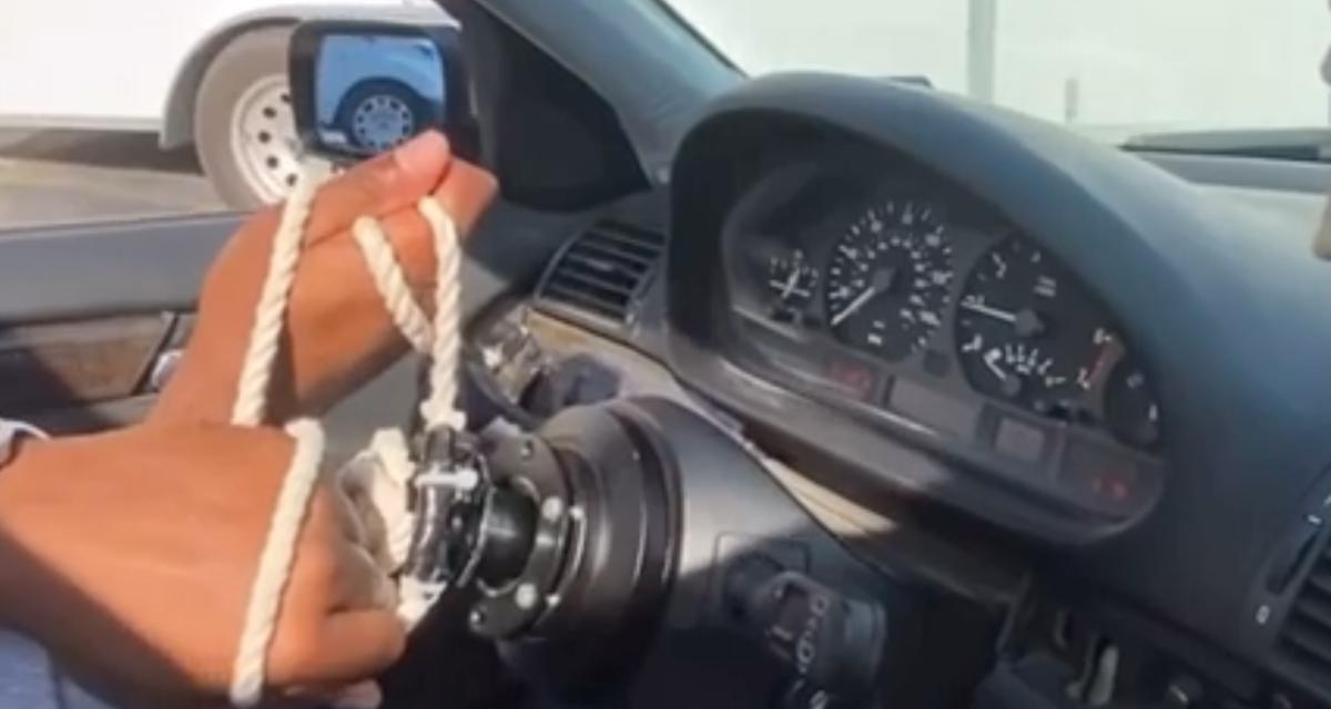 VIDEO - Il remplace son volant par une corde, entre folie et maîtrise !