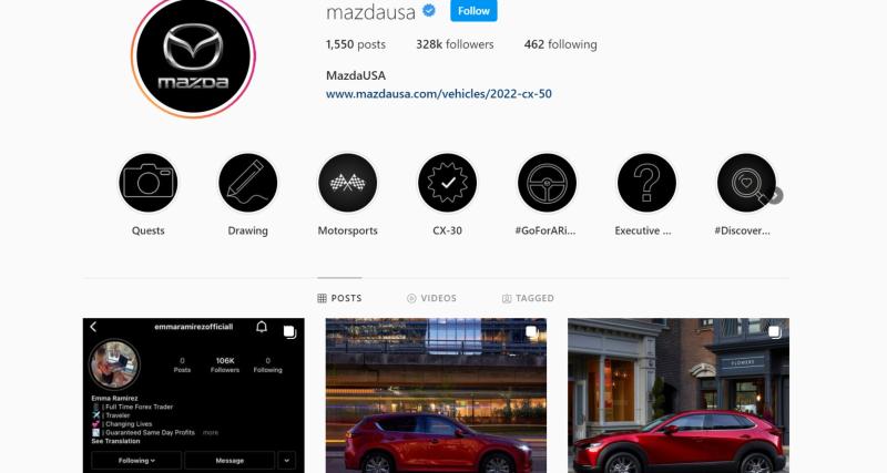  - Le compte Instagram de Mazda hacké par des arnaqueurs du web