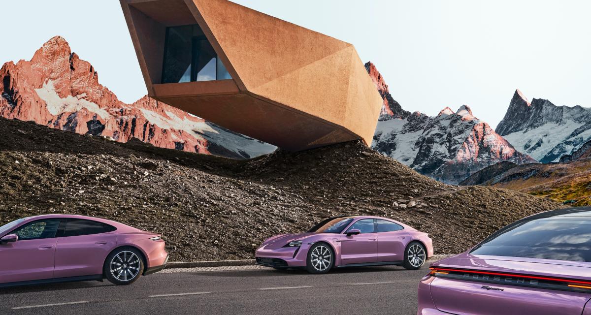 Ce photographe imagine un monde où tout le monde roulerait en Porsche Taycan rose