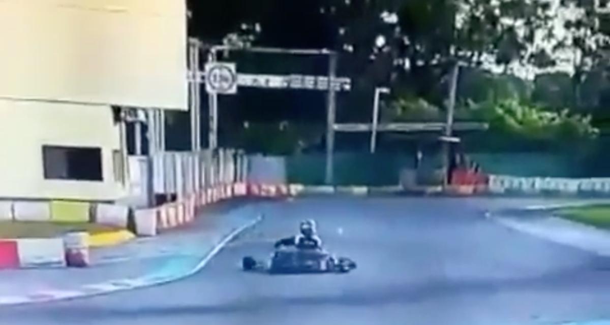 VIDEO - Il manque son virage au karting et termine... dans un mur