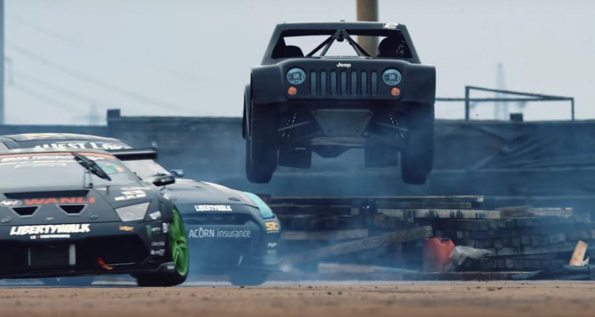 Une Lamborghini Murcielago, une Nissan GT-R et un Jeep se rencontrent pour faire du drift