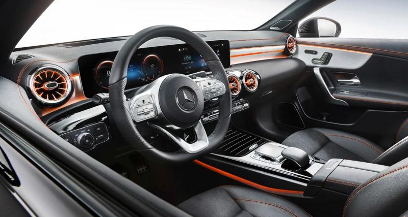 Mercedes CLA 2019 dévoilée : les premières images - Une lame avant et des contours de jante orange pour cette édition 1.