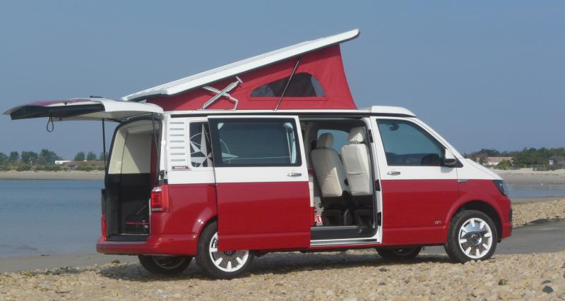 Le Westfalia Kepler Sixty est une version aménagée du Volkswagen Transporter T6 au look néo-rétro évident