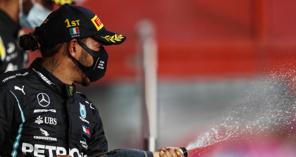 Lewis Hamilton lors de sa victoire lors du Grand Prix d'Émilie-Romagne le 1er novembre dernier
