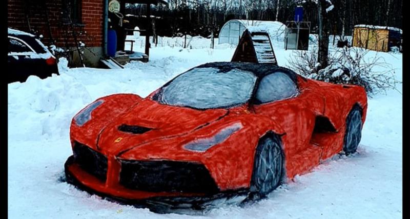  - VIDEO - Une Ferrari taillée dans la neige : la réalisation incroyable d’un couple lituanien