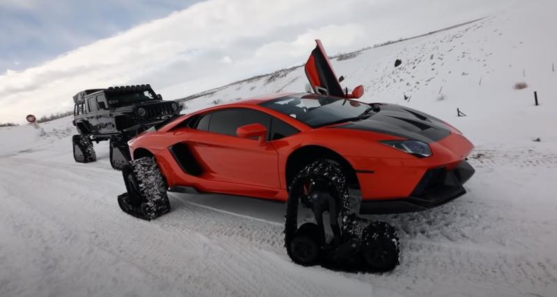  - Une Lamborghini Aventador avec des chaînes à neige, c’est inutile mais très impressionnant