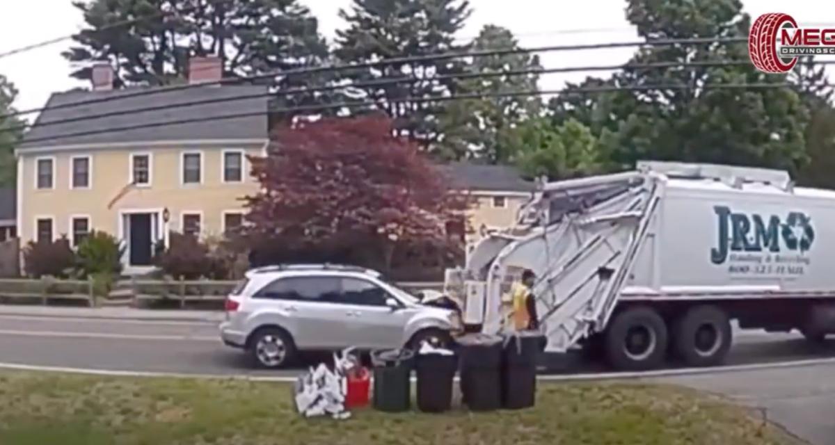 VIDEO - Quand on roule derrière un camion poubelle, forcément il faut être vigilant