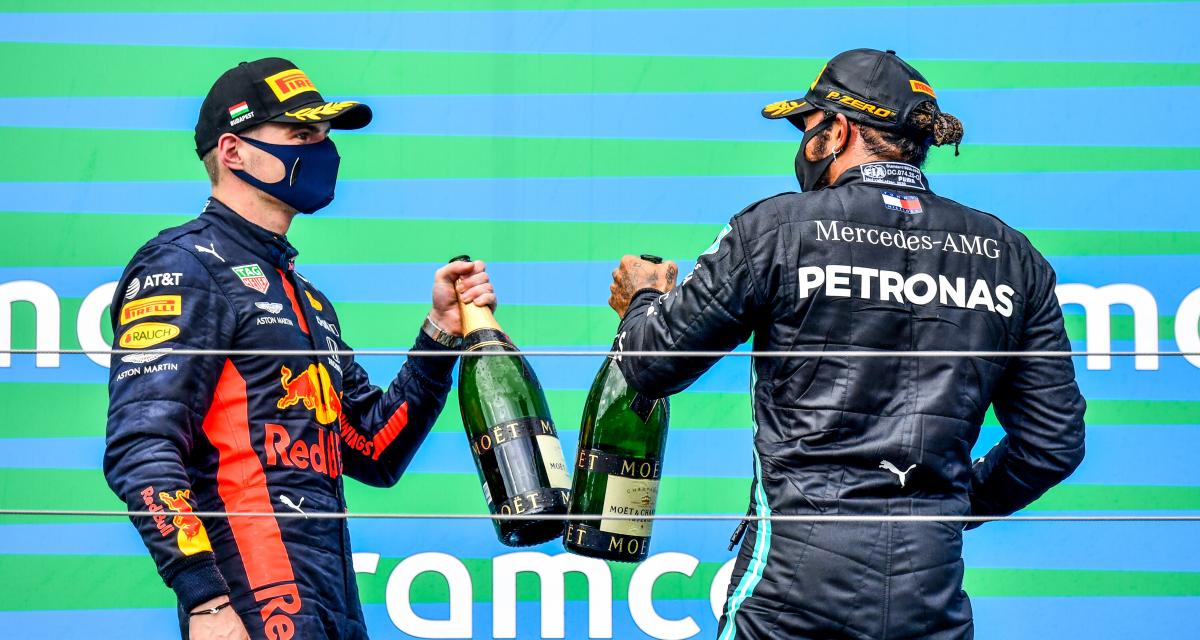 Max Verstappen (Red Bull) et Sir Lewis Hamilton (Mercedes)