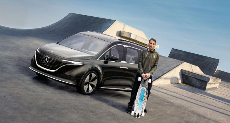  - Mercedes fait appel à une légende du skate pour faire la promo de son ludospace électrique, le concept EQT