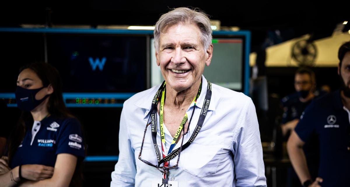 Harrison Ford dans le garage Williams lors du Grand Prix de Grande-Bretagne 2021