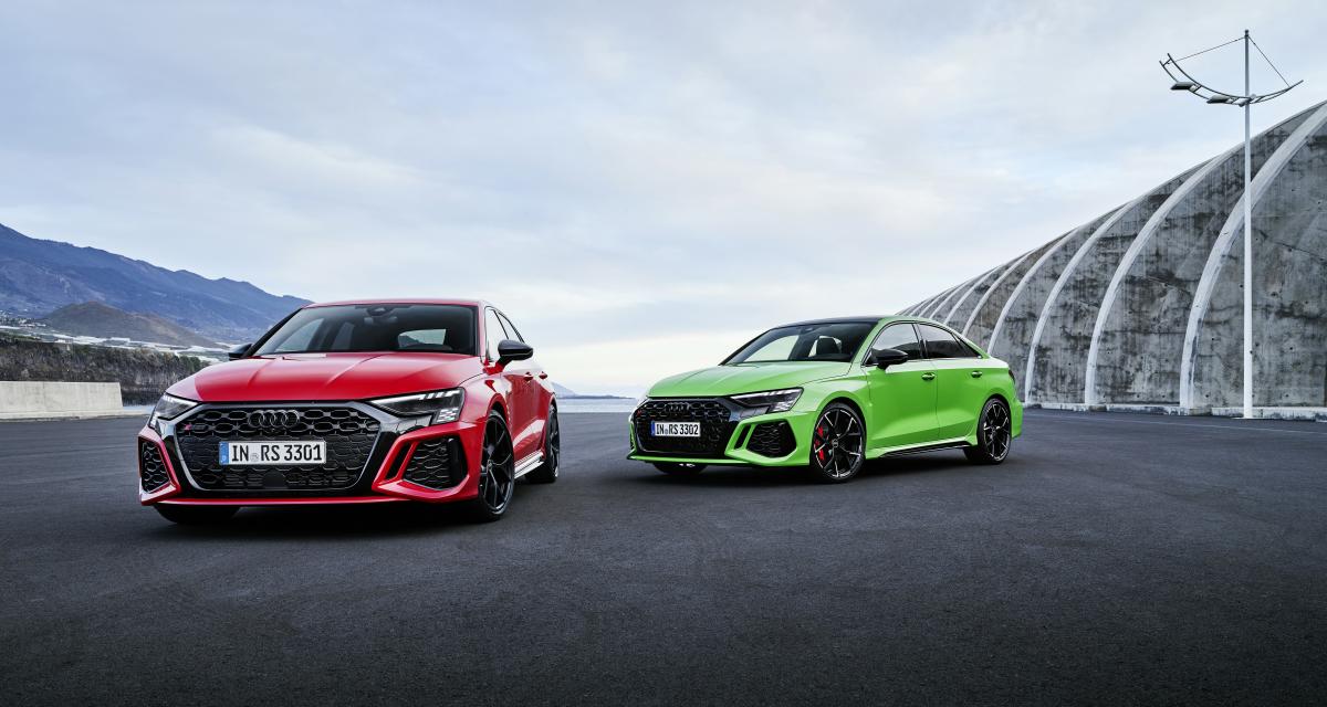 Audi RS3 Sportback (en rouge) et la RS3 Berline (en vert)