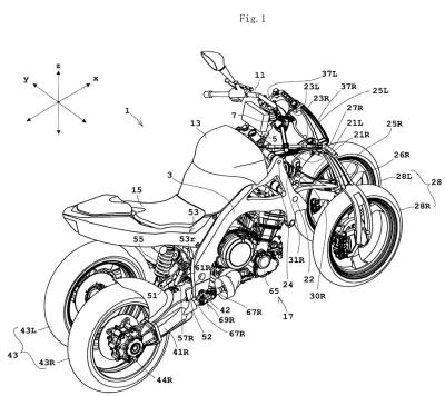 Brevet Honda : après le 3-roues, la moto 4-roues inclinable ?